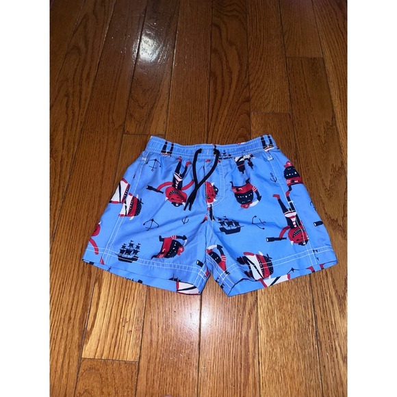 Toddlers Carters Swim Trunks Pirate Ship Anchors Blue Swim Shorts 24 Months - Picture 1 of 4
